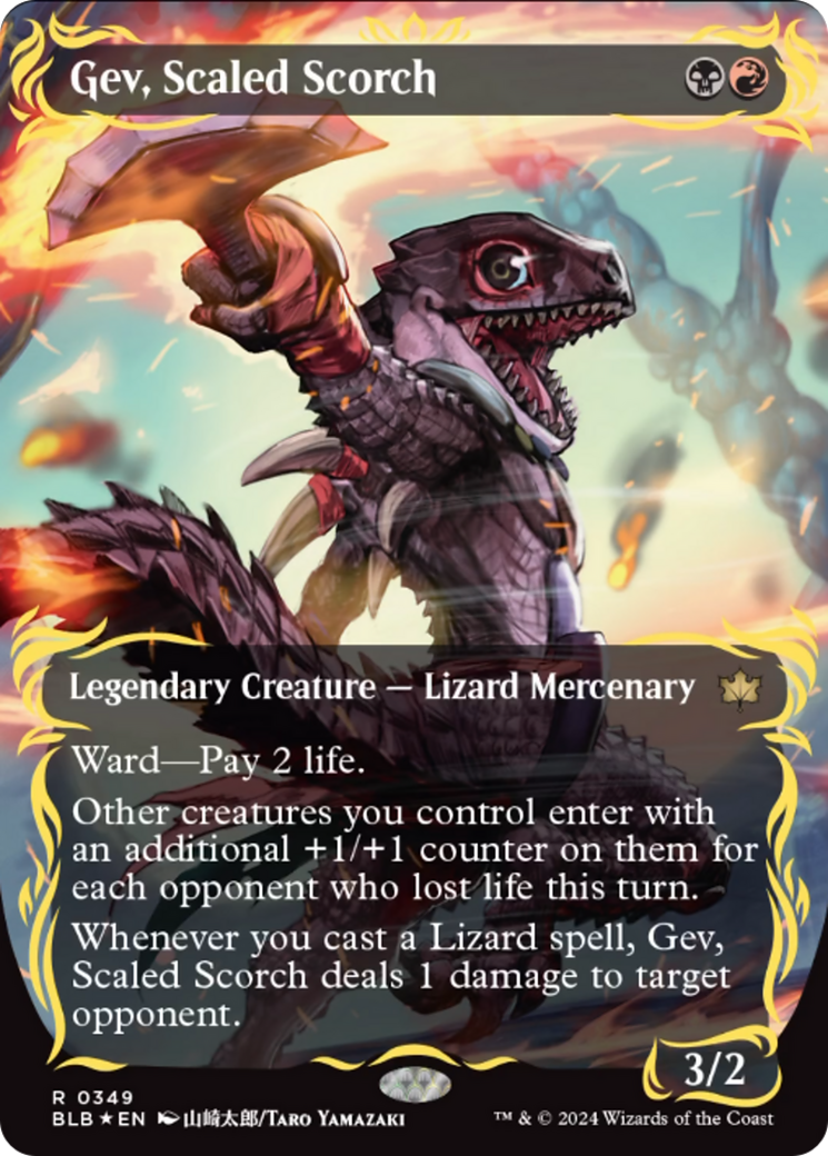 Gev, Scaled Scorch (Borderless) (Raised Foil) [Bloomburrow] | Gamer Loot