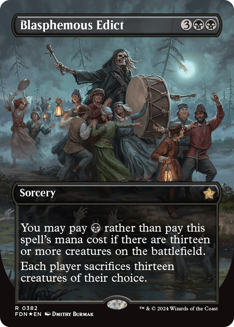 Blasphemous Edict (Borderless) (Mana Foil) [Foundations] | Gamer Loot