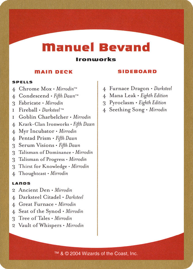 Manuel Bevand Decklist [World Championship Decks 2004] | Gamer Loot