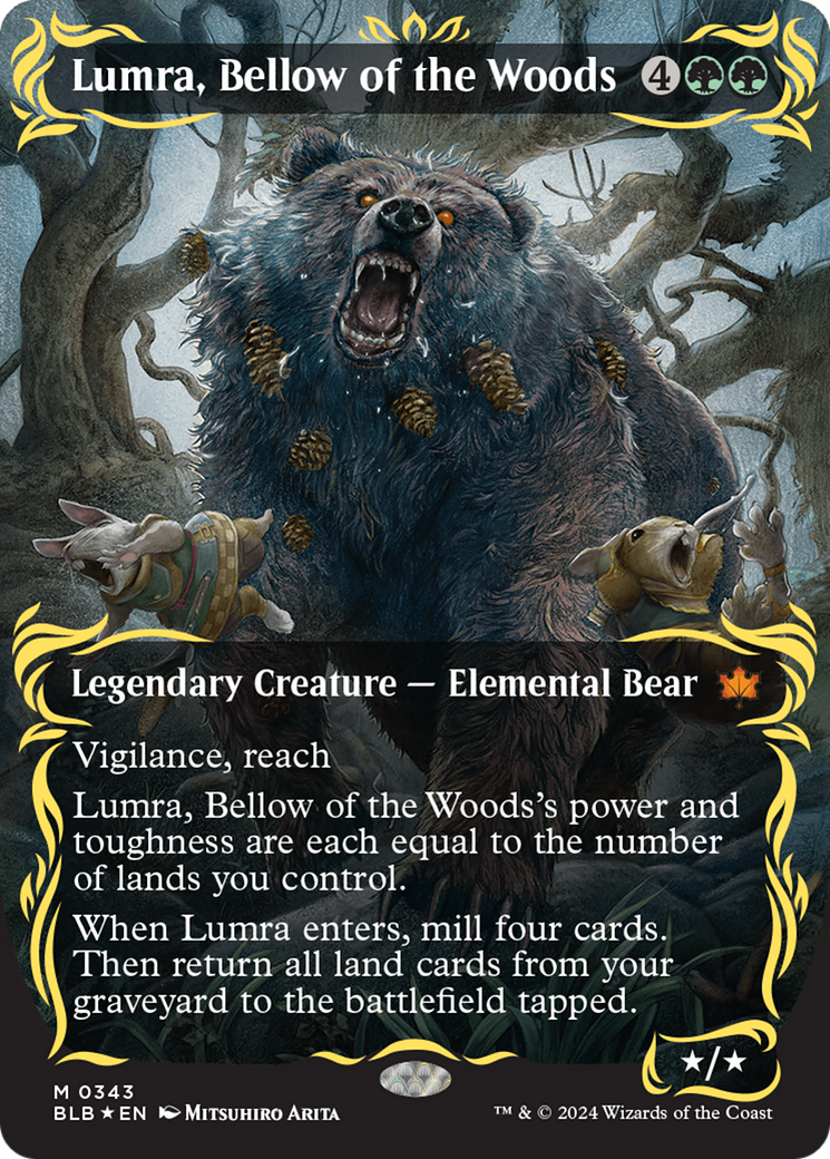 Lumra, Bellow of the Woods (Borderless) (Raised Foil) [Bloomburrow] | Gamer Loot