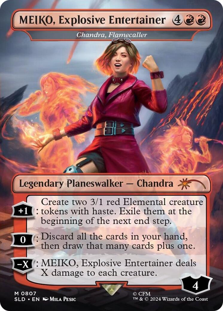 MEIKO, Explosive Entertainer - Chandra, Flamecaller (Rainbow Foil) [Secret Lair Drop Series] | Gamer Loot