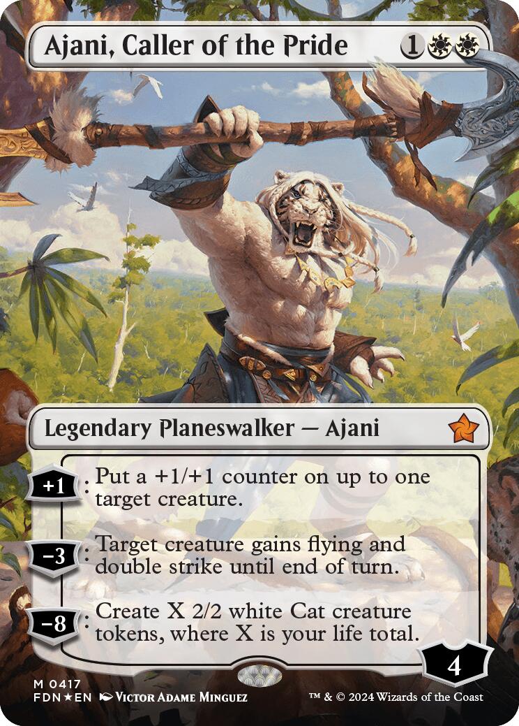 Ajani, Caller of the Pride (Borderless) (Mana Foil) [Foundations] | Gamer Loot