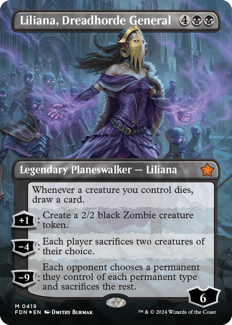 Liliana, Dreadhorde General (Borderless) (Mana Foil) [Foundations] | Gamer Loot