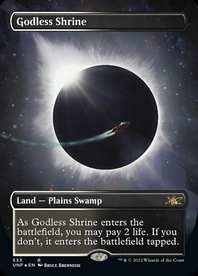 Godless Shrine (Borderless) (Galaxy Foil) [Unfinity] | Gamer Loot