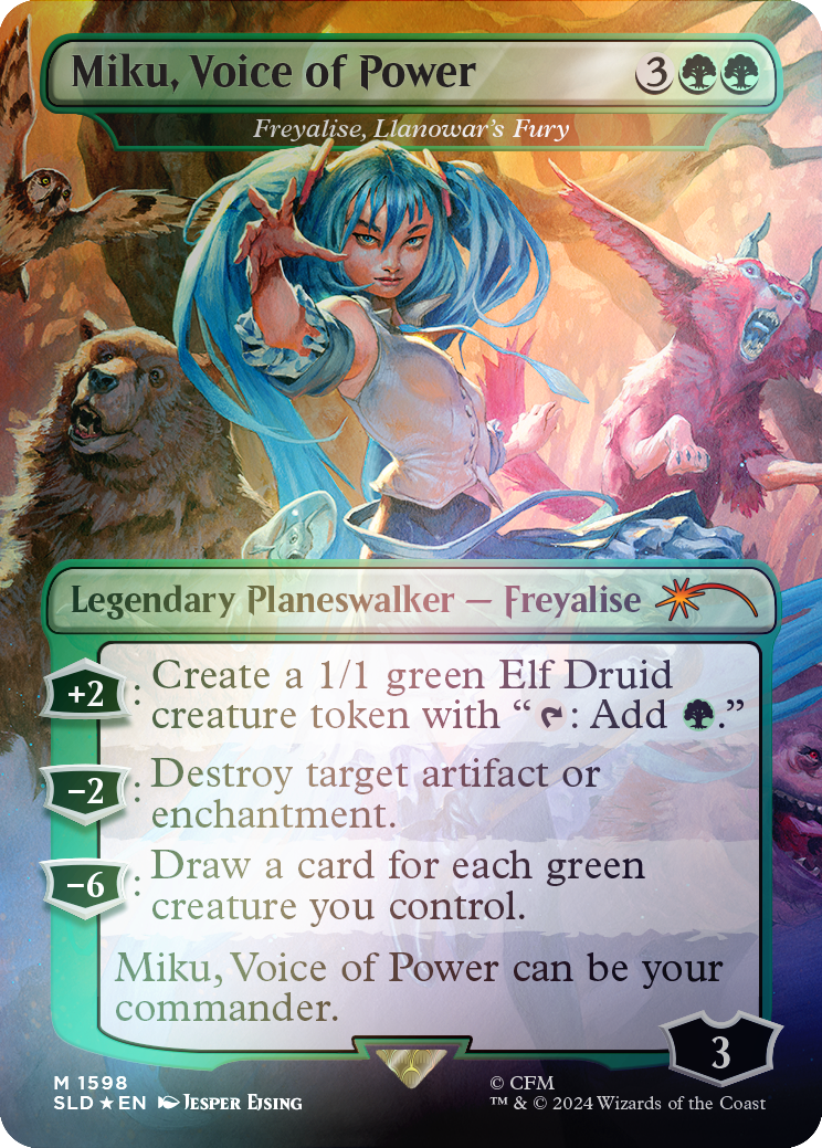 Miku, Voice of Power - Freyalise, Llanowar's Fury (Rainbow Foil) [Secret Lair Drop Series] | Gamer Loot