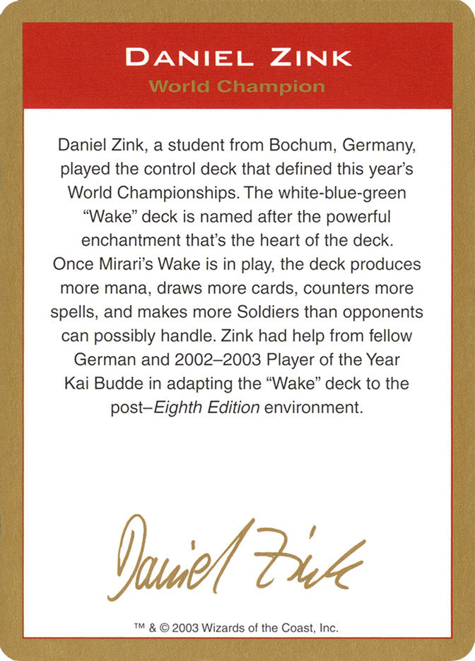 Daniel Zink Bio [World Championship Decks 2003] | Gamer Loot