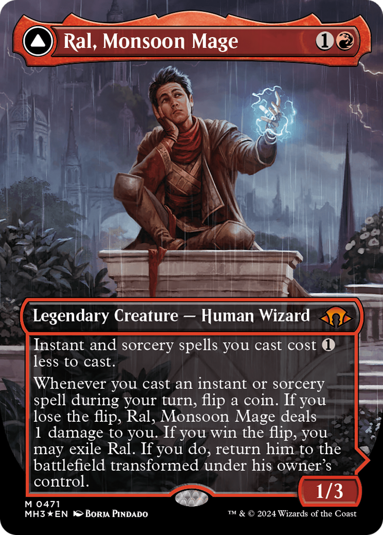 Ral, Monsoon Mage // Ral, Leyline Prodigy (Borderless) (Textured Foil) [Modern Horizons 3] | Gamer Loot