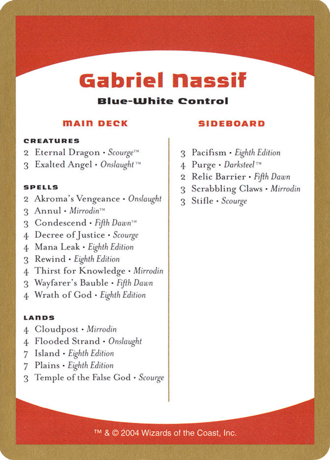 Gabriel Nassif Decklist [World Championship Decks 2004] | Gamer Loot