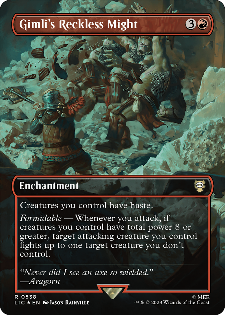 Gimli's Reckless Might (Borderless) (Surge Foil) [The Lord of the Rings: Tales of Middle-Earth Commander] | Gamer Loot