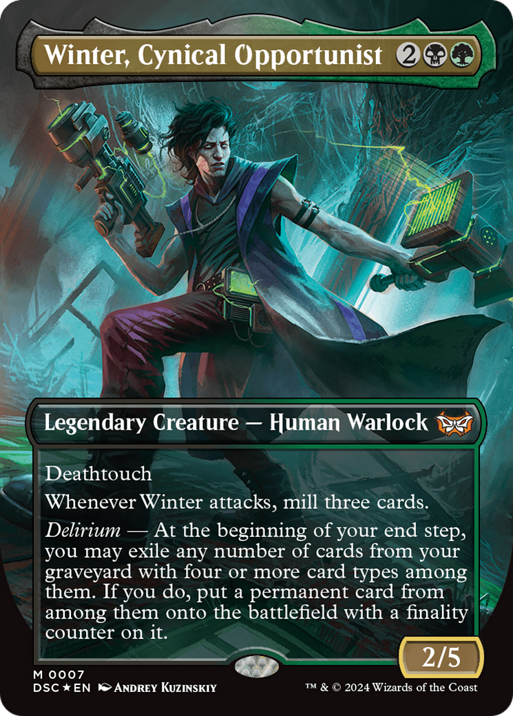 Winter, Cynical Opportunist (Borderless) [Duskmourn: House of Horror Commander] | Gamer Loot