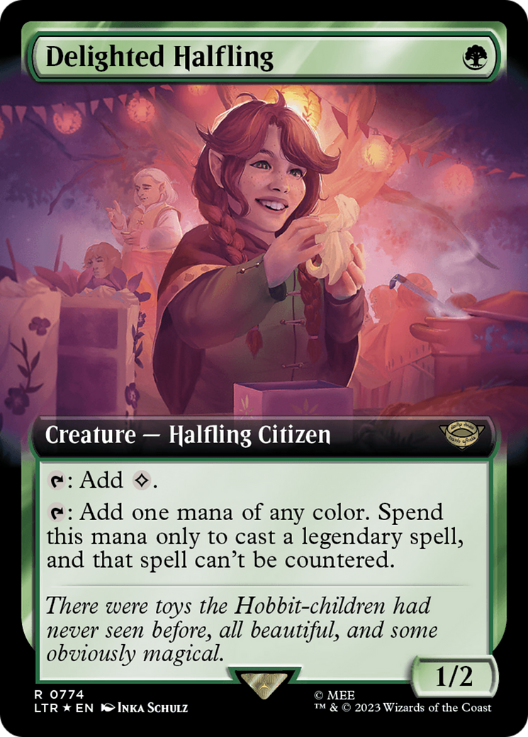 Delighted Halfling (Extended Art) (Surge Foil) [The Lord of the Rings: Tales of Middle-Earth] | Gamer Loot