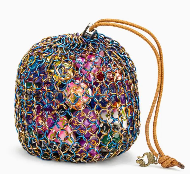 HYMGHO: Chainmail Dice Bag Blue and Gold | Gamer Loot