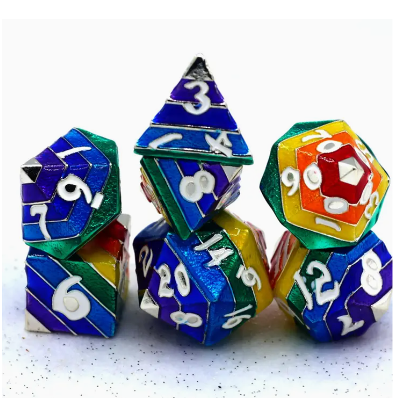 HYMGHO: Rainbow Pride Metal Dice | Gamer Loot