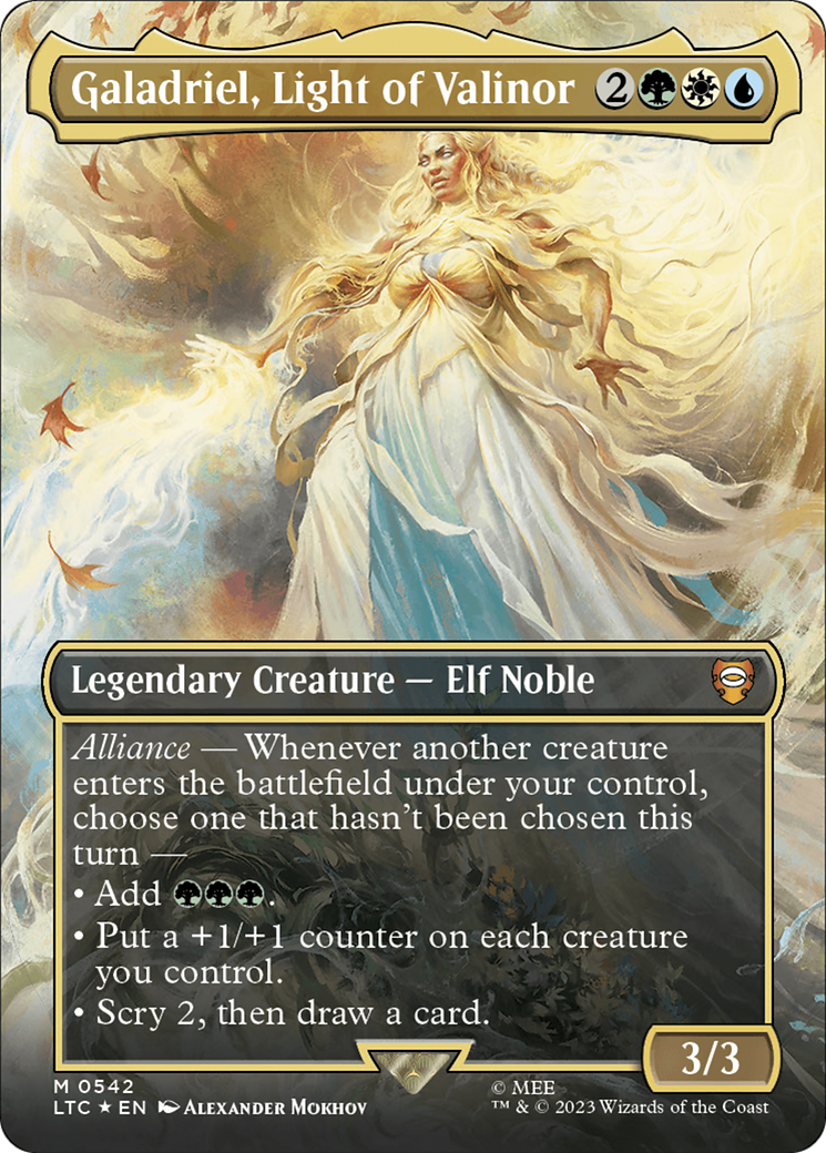 Galadriel, Light of Valinor (Borderless) (Surge Foil) [The Lord of the Rings: Tales of Middle-Earth Commander] | Gamer Loot