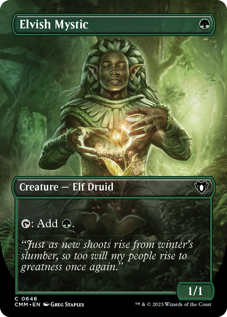 Elvish Mystic (Borderless Alternate Art) [Commander Masters] | Gamer Loot