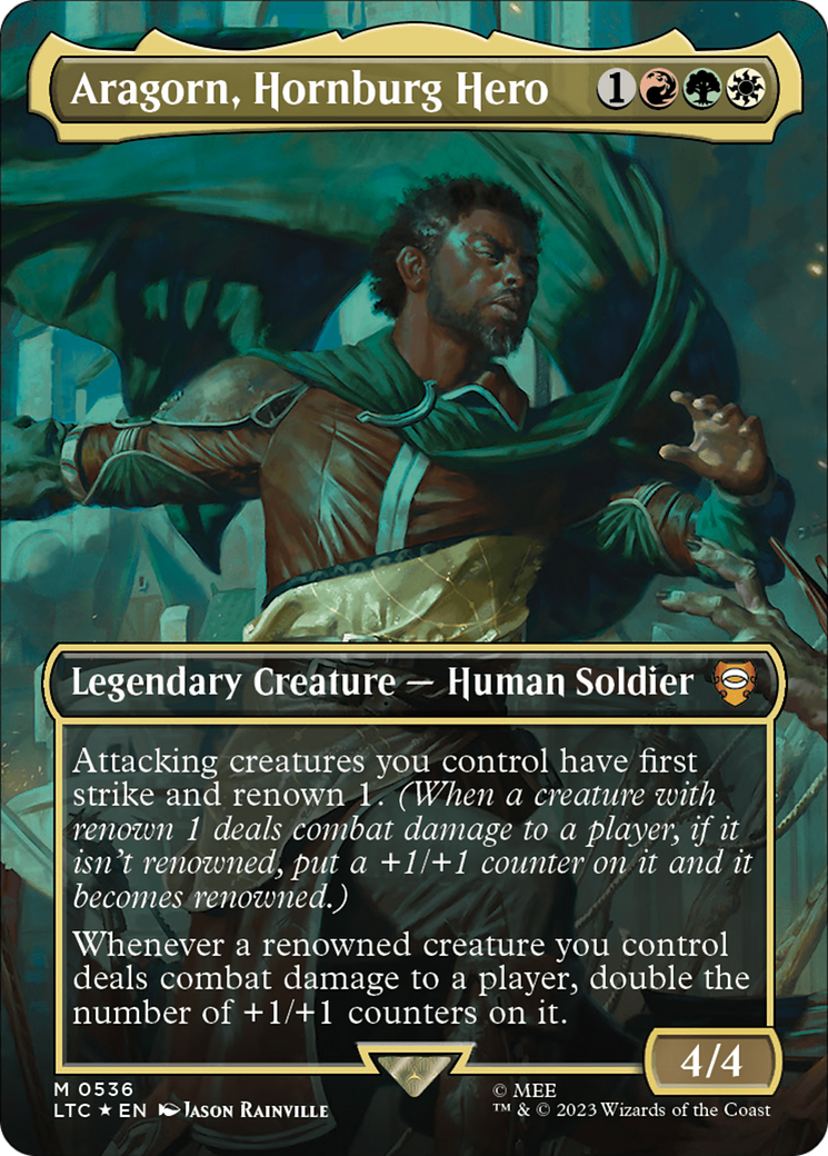 Aragorn, Hornburg Hero (Borderless) (Surge Foil) [The Lord of the Rings: Tales of Middle-Earth Commander] | Gamer Loot