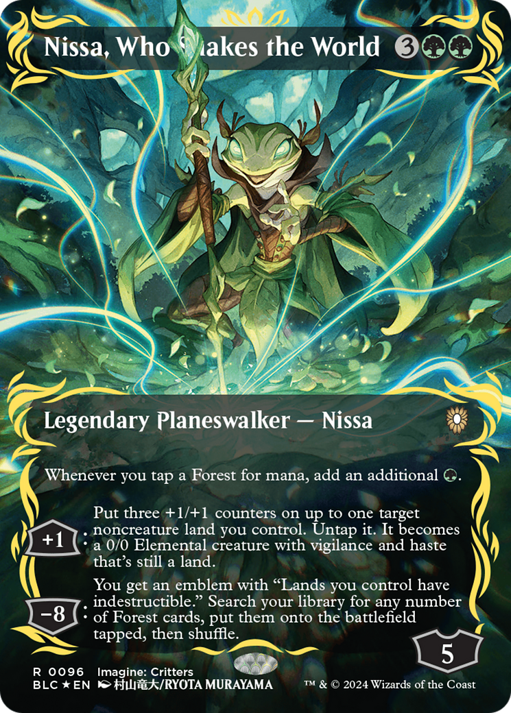 Nissa, Who Shakes the World (Borderless) (Raised Foil) [Bloomburrow Commander] | Gamer Loot