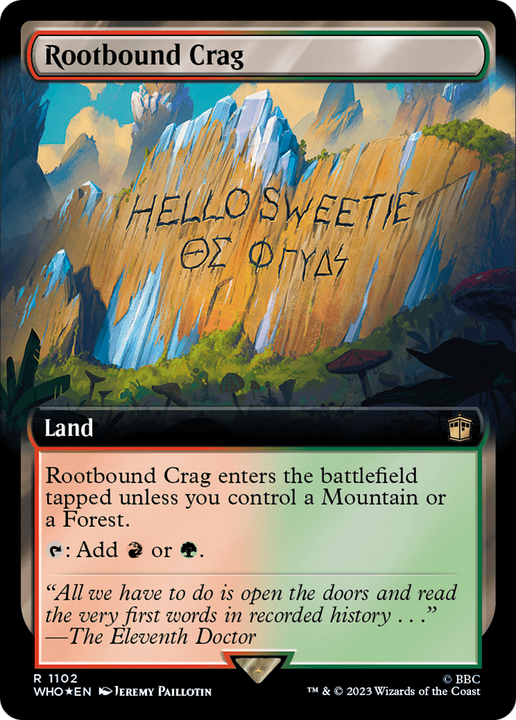 Rootbound Crag (Extended Art) (Surge Foil) [Doctor Who] | Gamer Loot