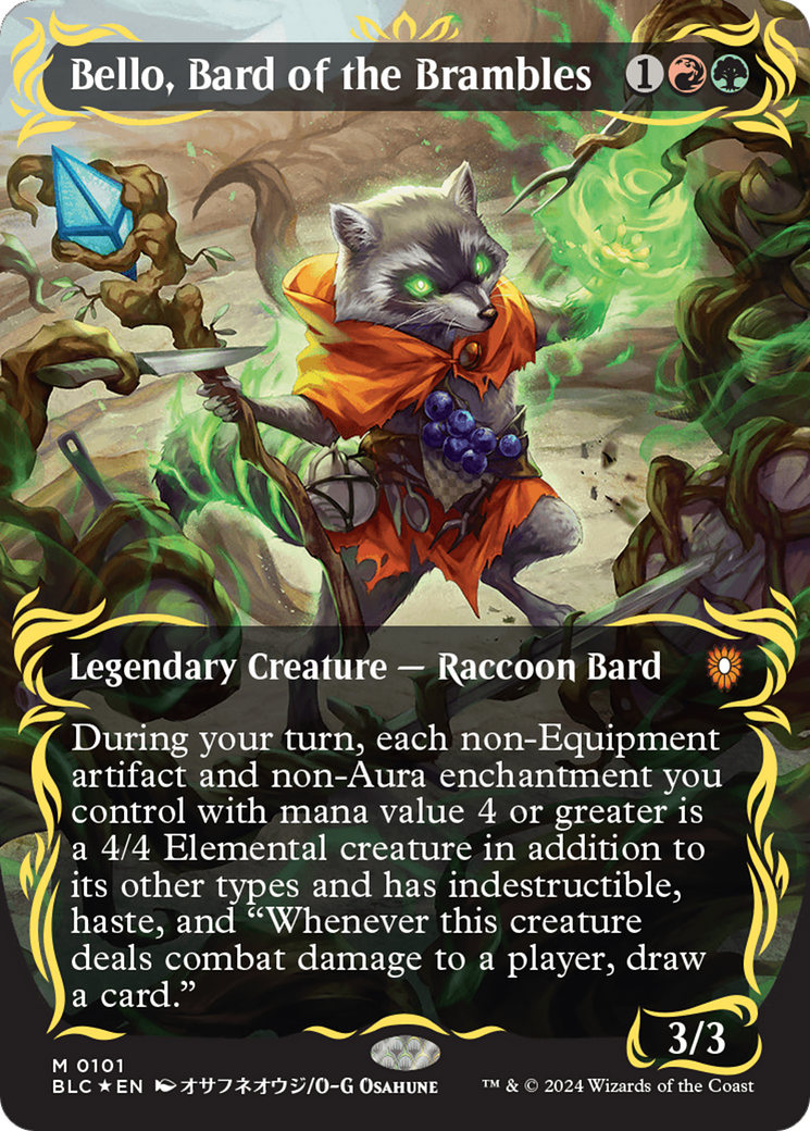 Bello, Bard of the Brambles (Borderless) (Raised Foil) [Bloomburrow Commander] | Gamer Loot