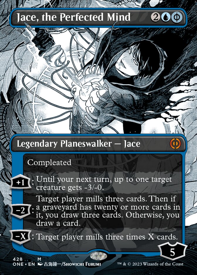 Jace, the Perfected Mind (Borderless Manga Step-and-Compleat Foil) [Phyrexia: All Will Be One] | Gamer Loot