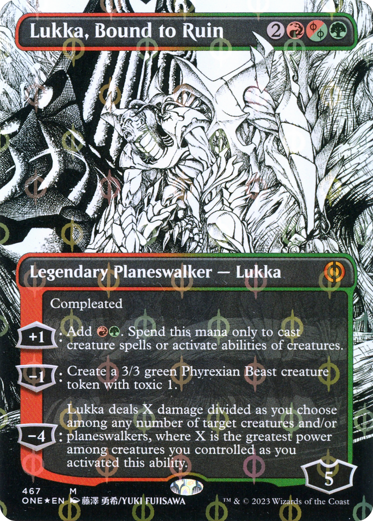 Lukka, Bound to Ruin (Borderless Manga Step-and-Compleat Foil) [Phyrexia: All Will Be One] | Gamer Loot