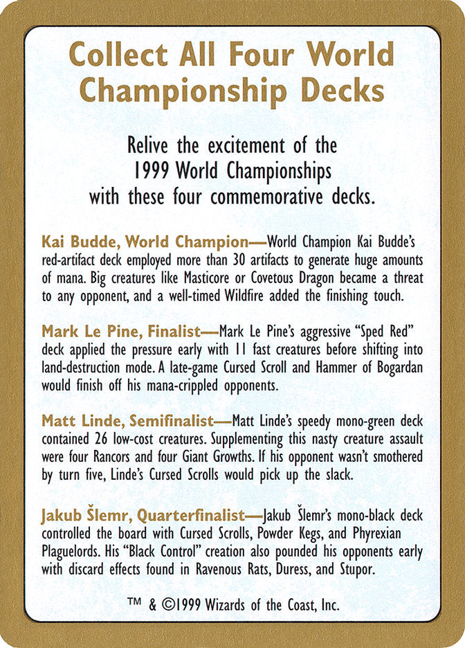 1999 World Championships Ad [World Championship Decks 1999] | Gamer Loot