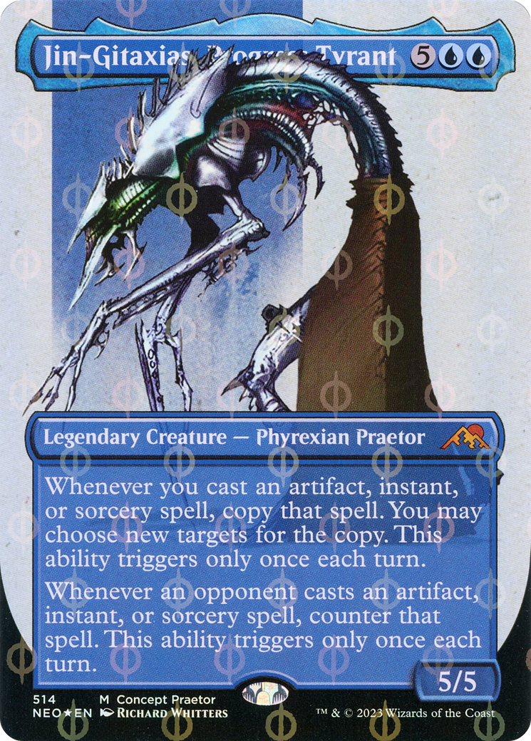 Jin-Gitaxias, Progress Tyrant (Borderless Concept Praetors Step-and-Compleat Foil) [Phyrexia: All Will Be One] | Gamer Loot