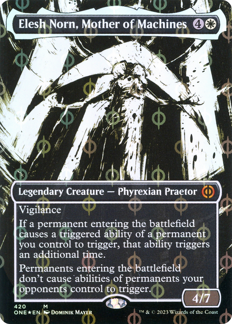 Elesh Norn, Mother of Machines (Borderless Ichor Step-and-Compleat Foil) [Phyrexia: All Will Be One] | Gamer Loot