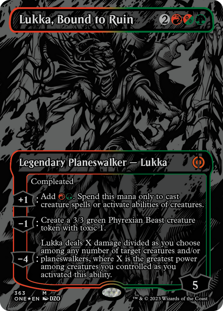 Lukka, Bound to Ruin (Oil Slick Raised Foil) [Phyrexia: All Will Be One] | Gamer Loot