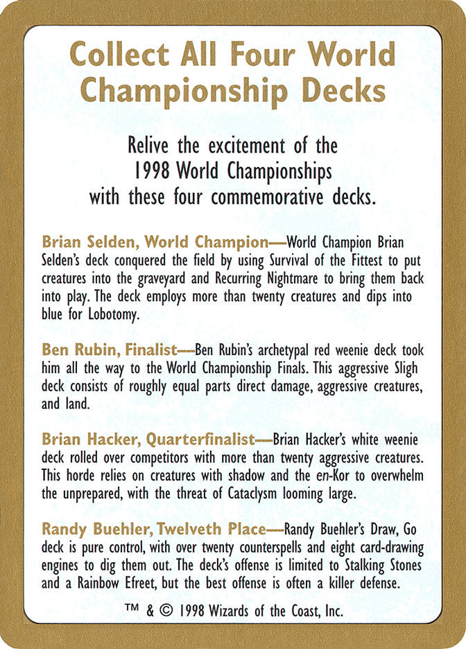 1998 World Championships Ad [World Championship Decks 1998] | Gamer Loot