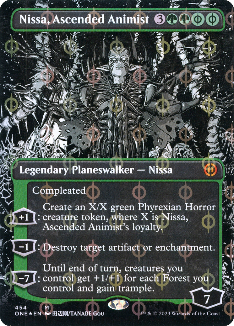 Nissa, Ascended Animist (Borderless Manga Step-and-Compleat Foil) [Phyrexia: All Will Be One] | Gamer Loot