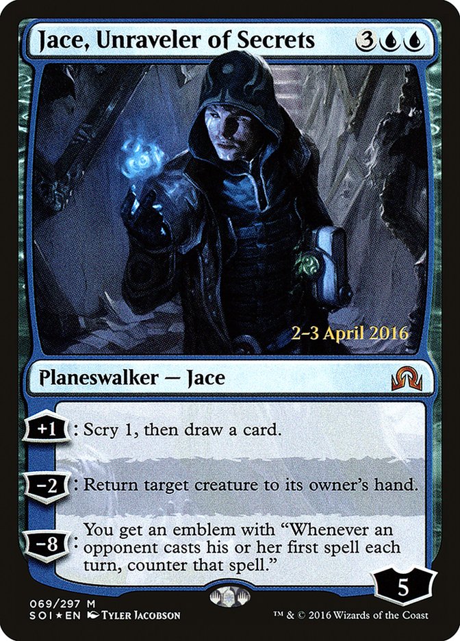 Jace, Unraveler of Secrets [Shadows over Innistrad Prerelease Promos] | Gamer Loot