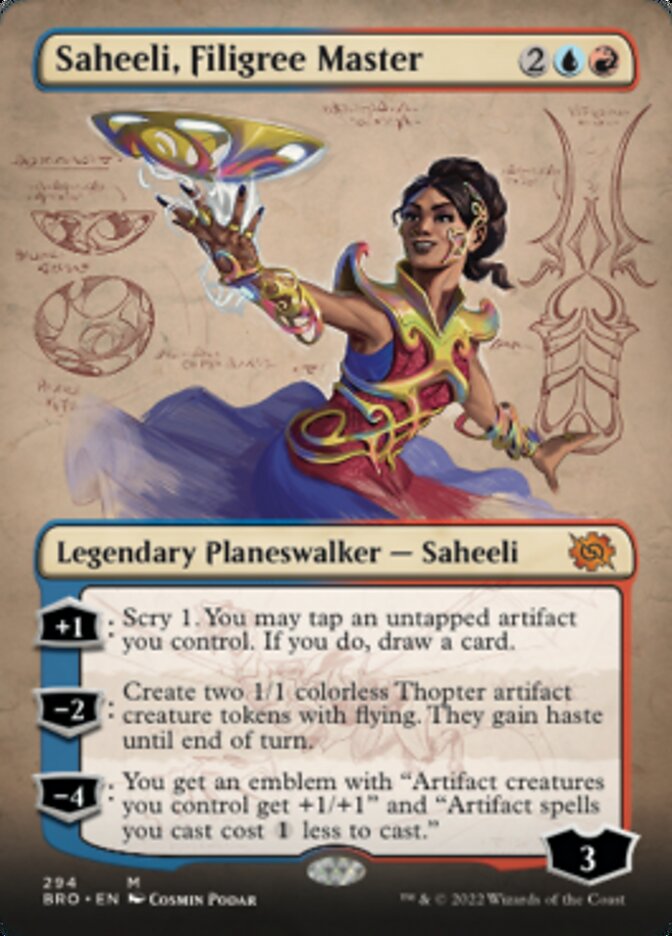 Saheeli, Filigree Master (Borderless Alternate Art) [The Brothers' War] | Gamer Loot