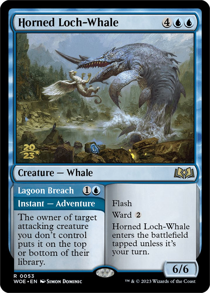 Horned Loch-Whale // Lagoon Breach [Wilds of Eldraine Prerelease Promos] | Gamer Loot