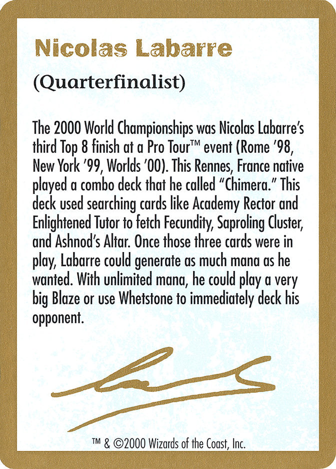 Nicolas Labarre Bio [World Championship Decks 2000] | Gamer Loot