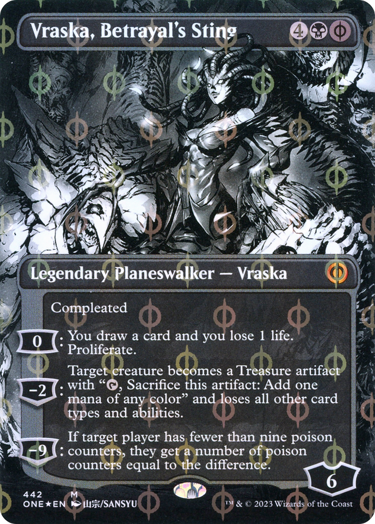 Vraska, Betrayal's Sting (Borderless Manga Step-and-Compleat Foil) [Phyrexia: All Will Be One] | Gamer Loot