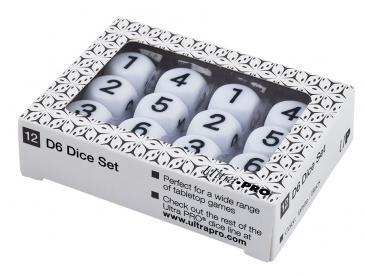 12-Set D6 White Dice with Black Large Numbering | Gamer Loot