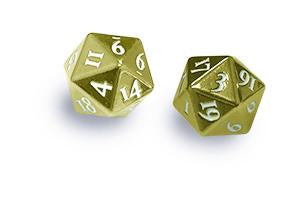 Heavy Metal D20 2-Dice Set - Gold w/ White Numbers | Gamer Loot