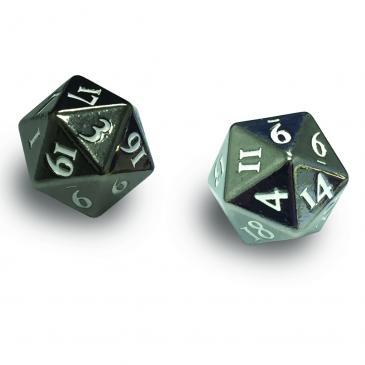 Heavy Metal D20 2-Dice Set - Gun Metal w/ White Numbers | Gamer Loot