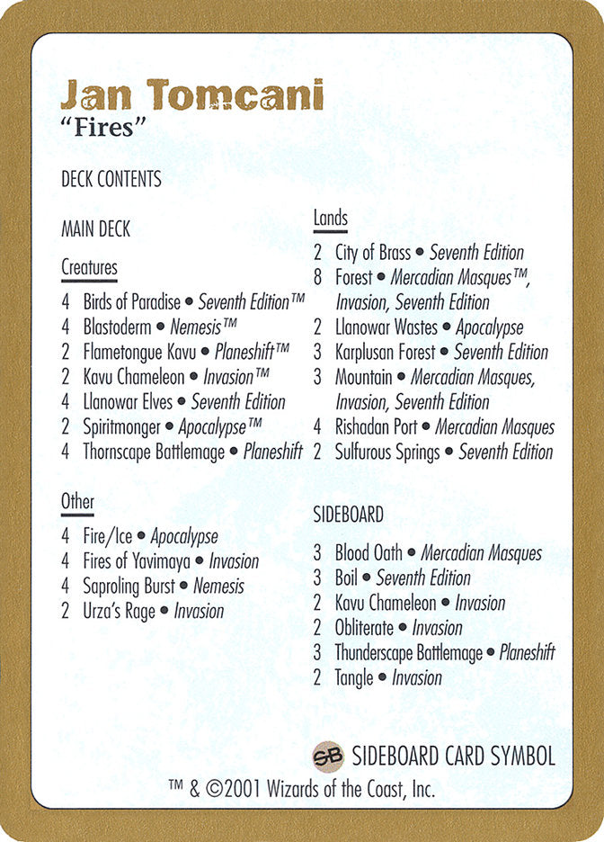 Jan Tomcani Decklist [World Championship Decks 2001] | Gamer Loot