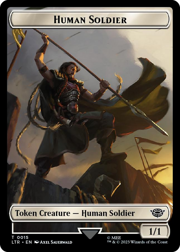 Human Soldier (0015) // Food (0023) Double-Sided Token (Surge Foil) [The Lord of the Rings: Tales of Middle-Earth Tokens] | Gamer Loot