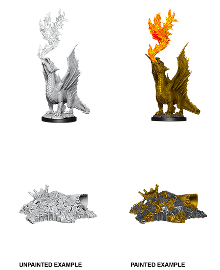 D&D Nolzur's Marvelous Miniatures: Gold Dragon Wyrmling & Half Eaten Treasure Pile | Gamer Loot