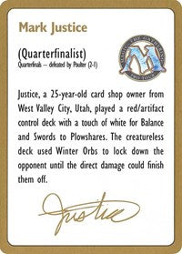 1996 Mark Justice Biography Card [World Championship Decks] | Gamer Loot