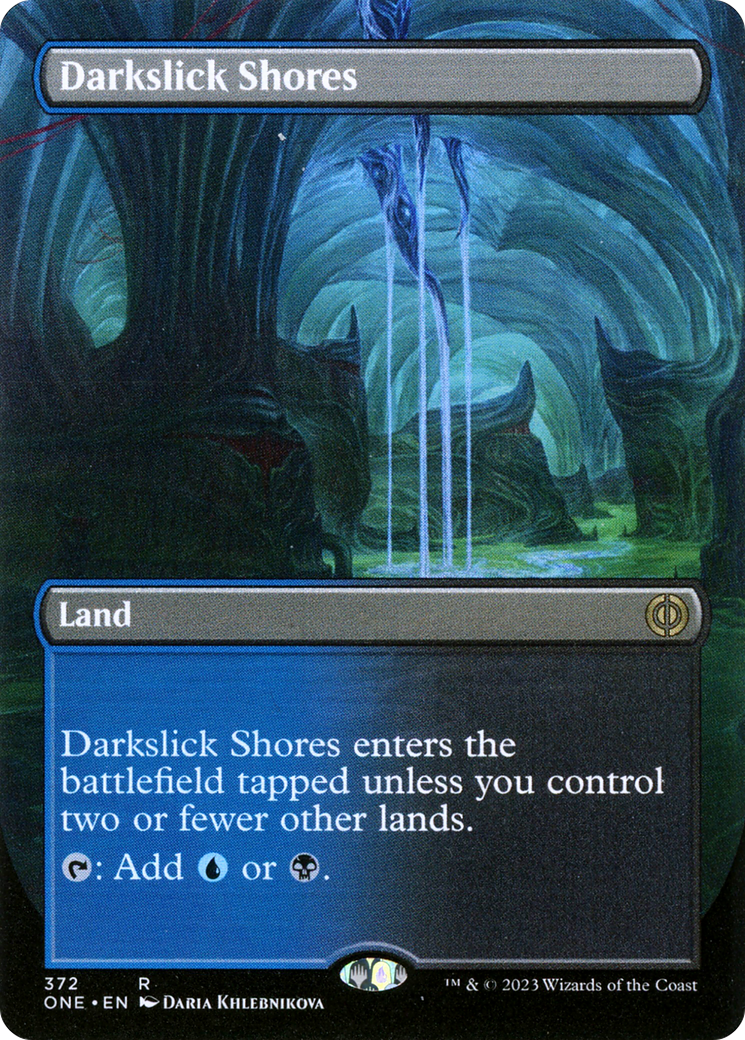 Darkslick Shores (Borderless Alternate Art) [Phyrexia: All Will Be One] | Gamer Loot