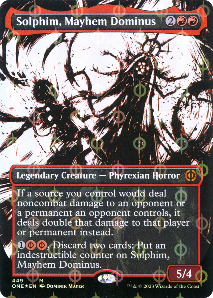 Solphim, Mayhem Dominus (Borderless Ichor Step-and-Compleat Foil) [Phyrexia: All Will Be One] | Gamer Loot