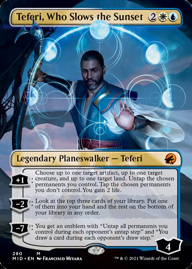 Teferi, Who Slows the Sunset (Borderless) [Innistrad: Midnight Hunt] | Gamer Loot