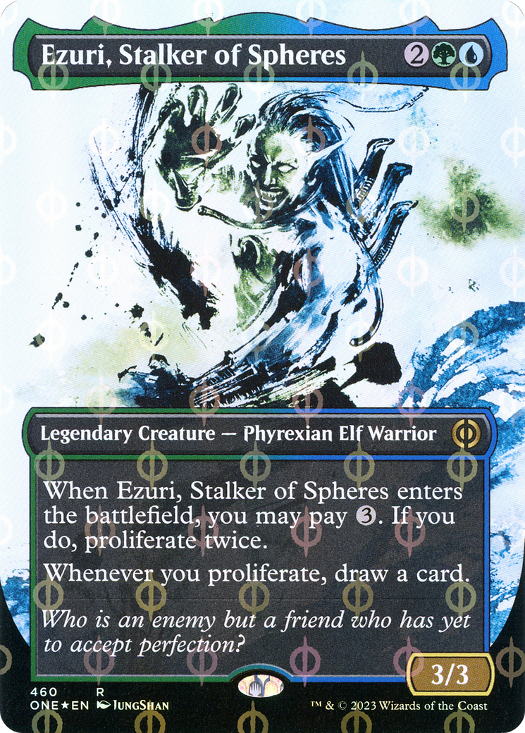 Ezuri, Stalker of Spheres (Borderless Ichor Step-and-Compleat Foil) [Phyrexia: All Will Be One] | Gamer Loot