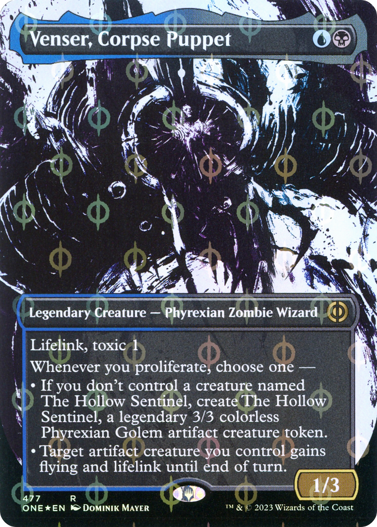 Venser, Corpse Puppet (Borderless Ichor Step-and-Compleat Foil) [Phyrexia: All Will Be One] | Gamer Loot