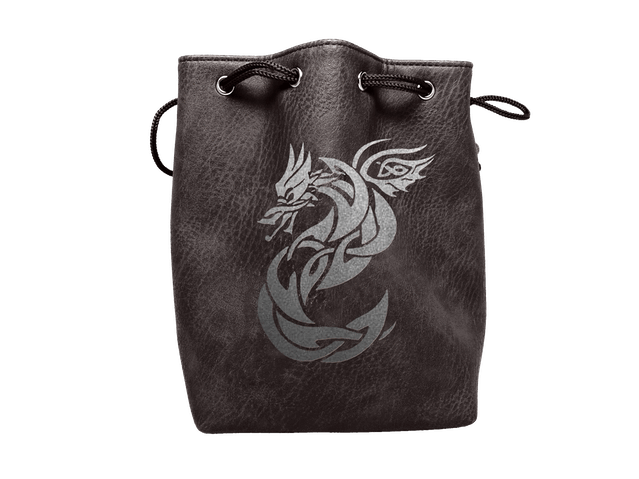 Black Leather Lite Celtic Knot Dragon Design Self-Standing Large Dice Bag | Gamer Loot
