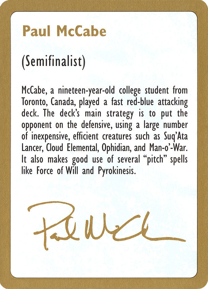 Paul McCabe Bio [World Championship Decks 1997] | Gamer Loot